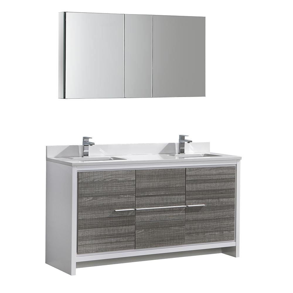Fresca Allier Rio 60" Ash Gray Double Sink Modern Bathroom Vanity w/ Medicine Cabinet
