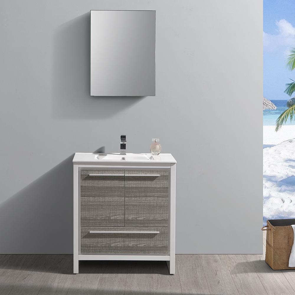 Fresca Allier Rio 30" Ash Gray Modern Bathroom Vanity w/ Medicine Cabinet