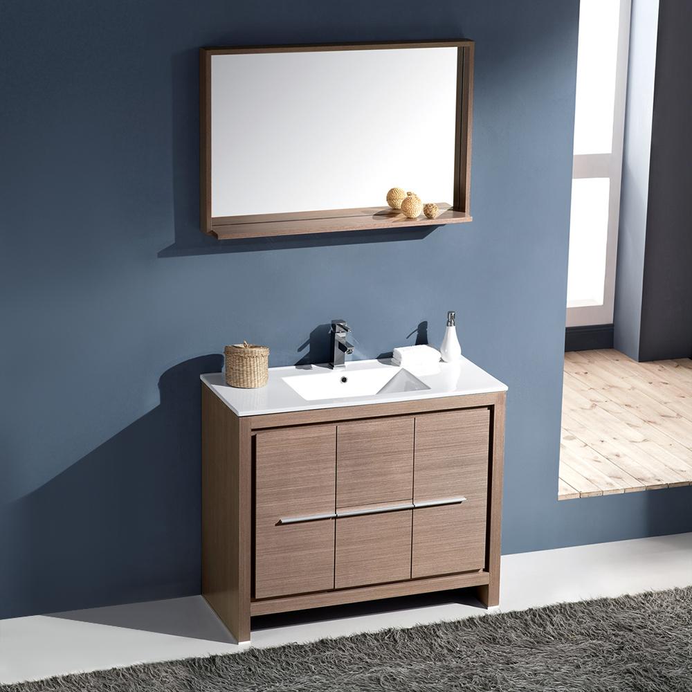 Fresca Allier 40" Gray Oak Modern Bathroom Vanity w/ Mirror