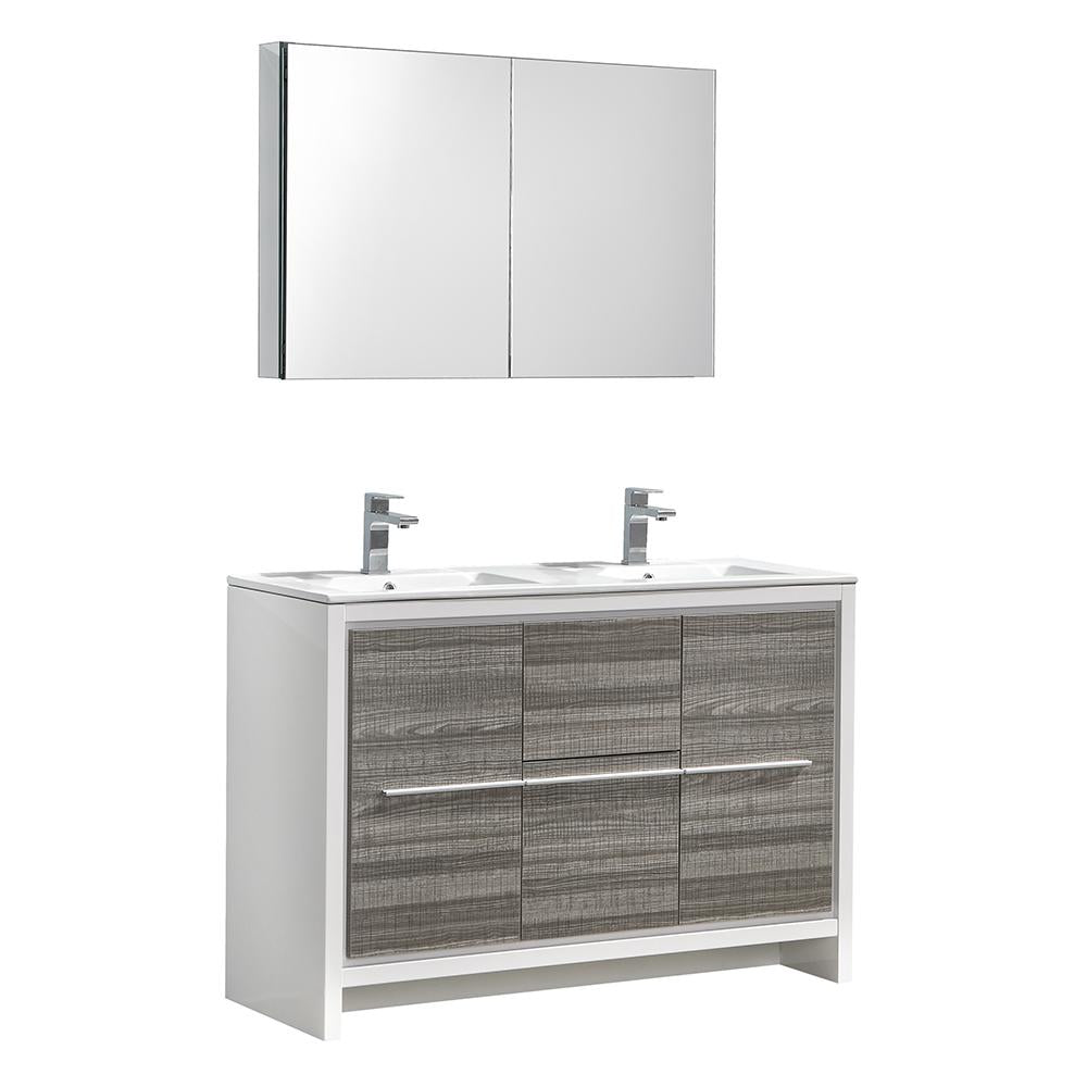 Fresca Allier Rio 48" Ash Gray Double Sink Modern Bathroom Vanity w/ Medicine Cabinet
