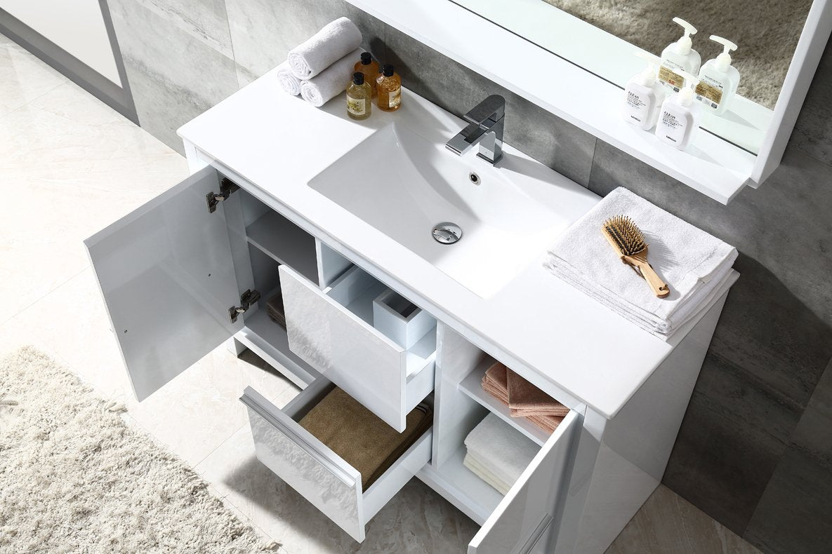 Fresca Allier 48" White Modern Bathroom Vanity w/ Mirror
