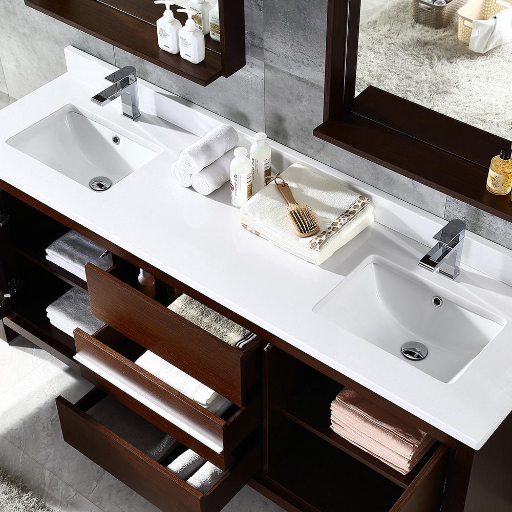 Fresca Allier 72" Wenge Brown Modern Double Sink Bathroom Vanity w/ Mirror
