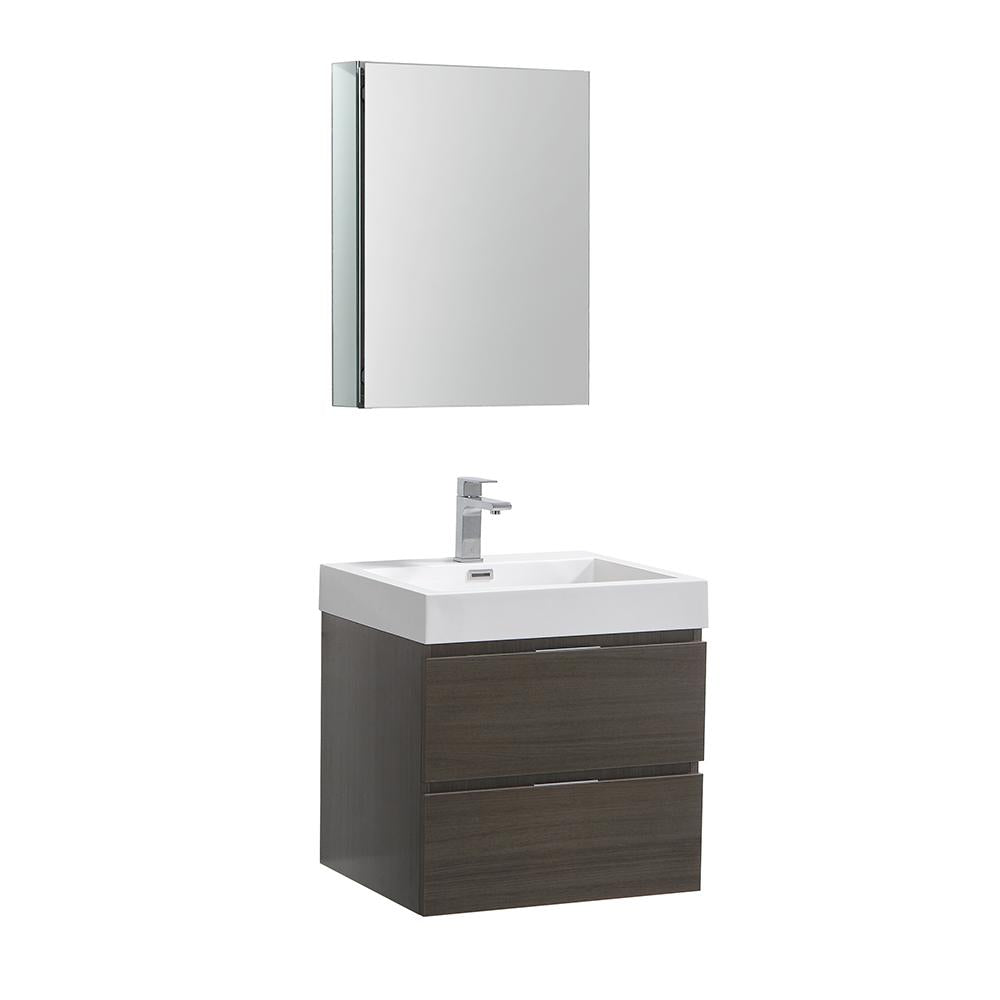 Fresca Valencia 24" Gray Oak Wall Hung Modern Bathroom Vanity w/ Medicine Cabinet