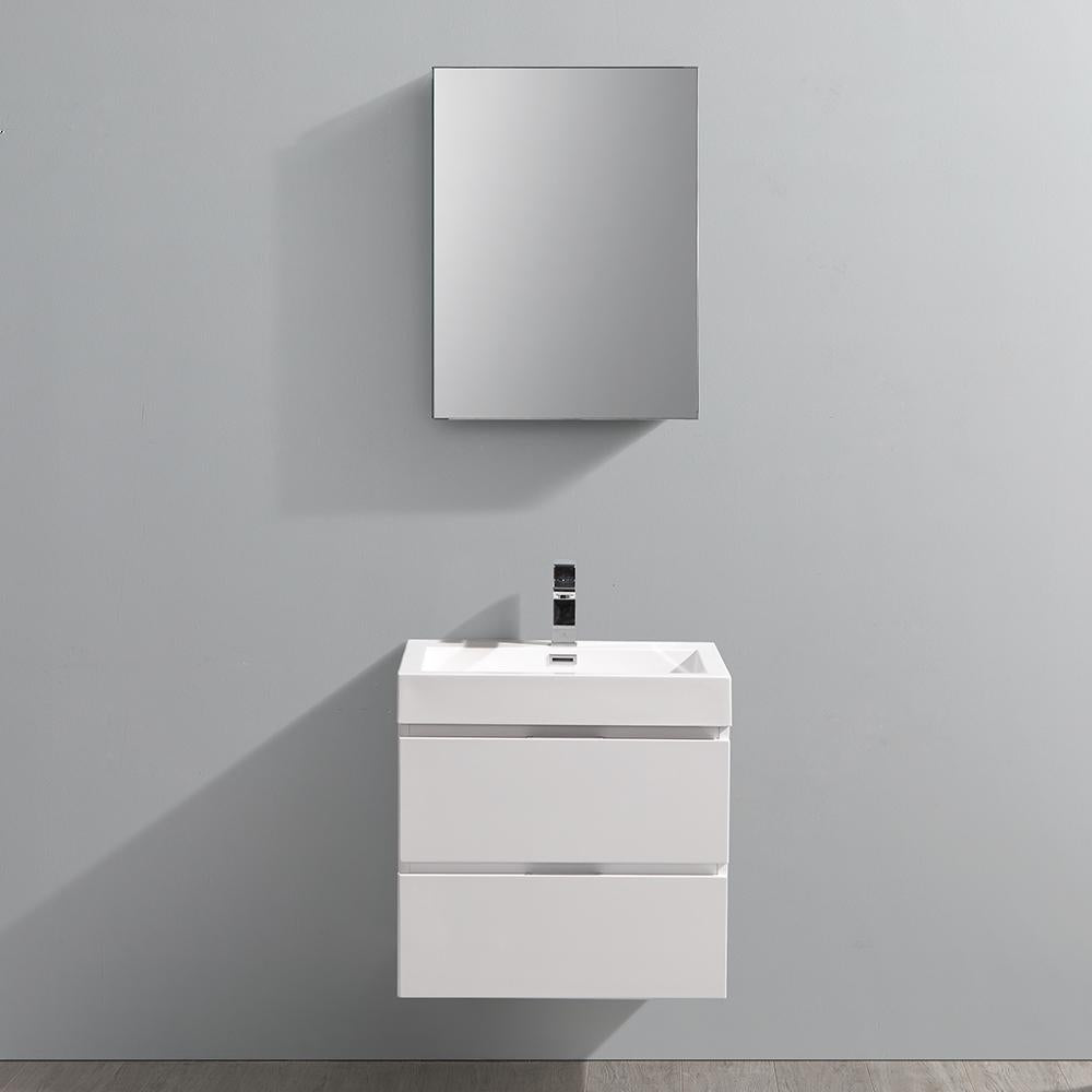 Fresca Valencia 24" Glossy White Wall Hung Modern Bathroom Vanity w/ Medicine Cabinet