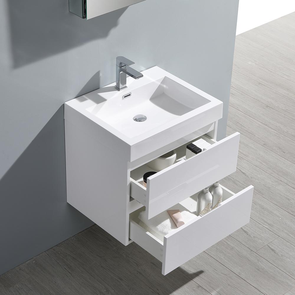 Fresca Valencia 24" Glossy White Wall Hung Modern Bathroom Vanity w/ Medicine Cabinet