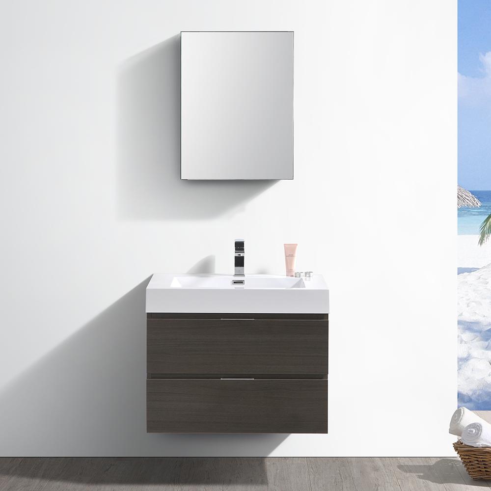 Fresca Valencia 30" Gray Oak Wall Hung Modern Bathroom Vanity w/ Medicine Cabinet