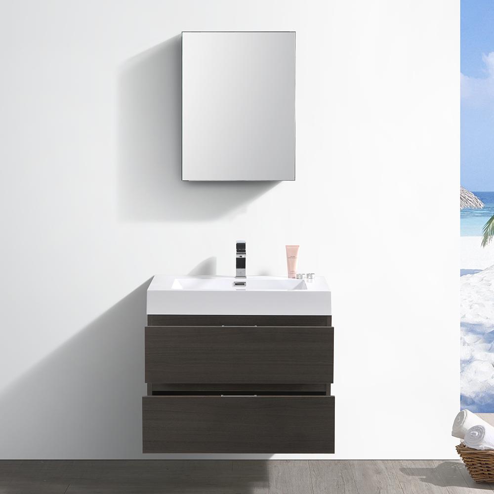 Fresca Valencia 30" Gray Oak Wall Hung Modern Bathroom Vanity w/ Medicine Cabinet