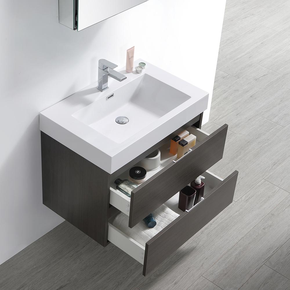Fresca Valencia 30" Gray Oak Wall Hung Modern Bathroom Vanity w/ Medicine Cabinet