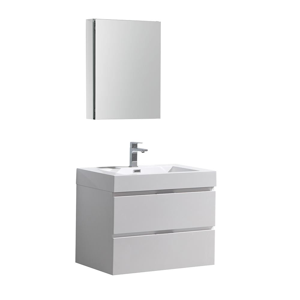 Fresca Valencia 30" Glossy White Wall Hung Modern Bathroom Vanity w/ Medicine Cabinet