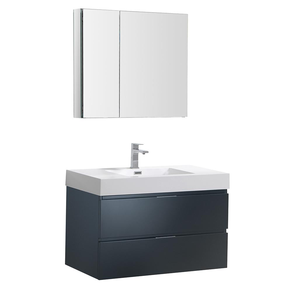 Fresca Valencia 36" Dark Slate Gray Wall Hung Modern Bathroom Vanity w/ Medicine Cabinet