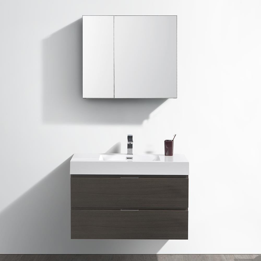 Fresca Valencia 36" Gray Oak Wall Hung Modern Bathroom Vanity w/ Medicine Cabinet