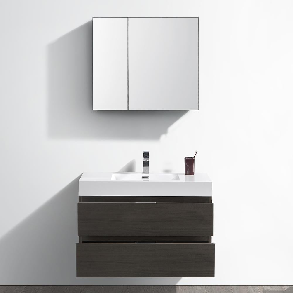 Fresca Valencia 36" Gray Oak Wall Hung Modern Bathroom Vanity w/ Medicine Cabinet