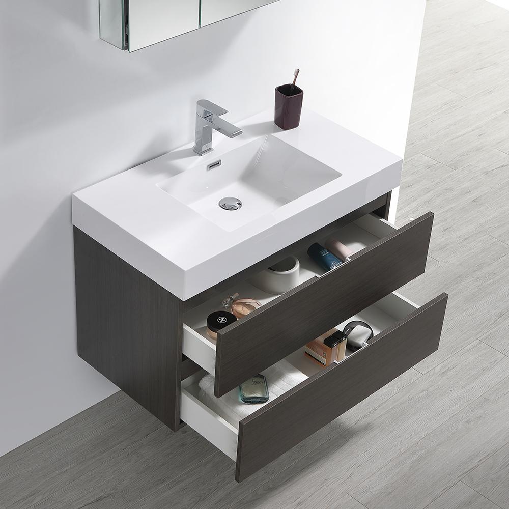 Fresca Valencia 36" Gray Oak Wall Hung Modern Bathroom Vanity w/ Medicine Cabinet