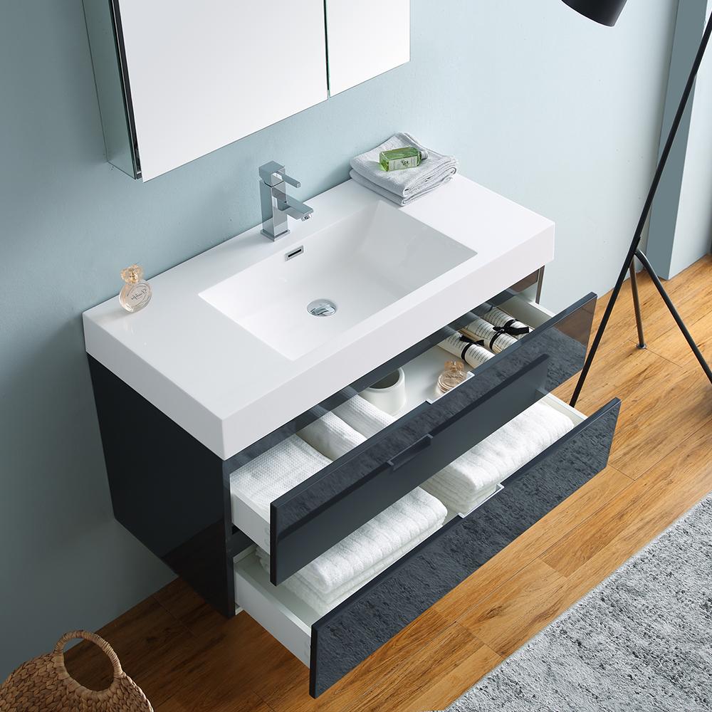 Fresca Valencia 40" Dark Slate Gray Wall Hung Modern Bathroom Vanity w/ Medicine Cabinet