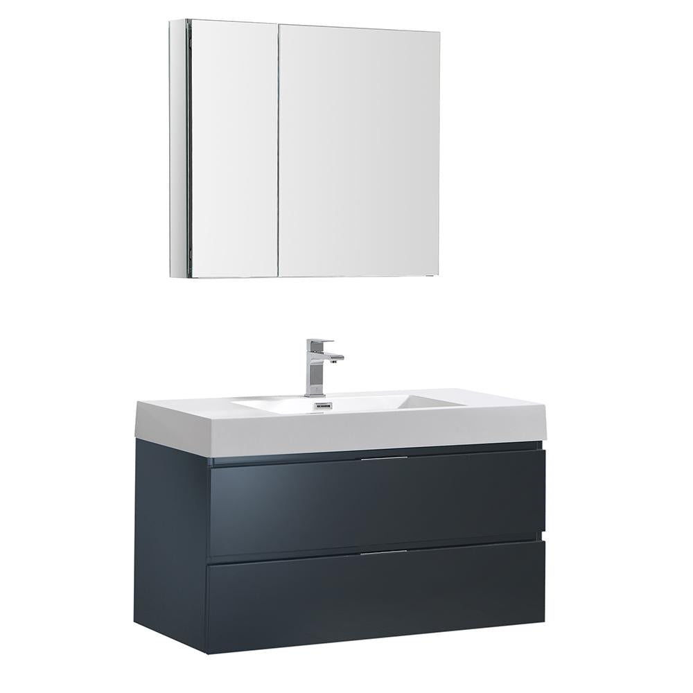 Fresca Valencia 40" Dark Slate Gray Wall Hung Modern Bathroom Vanity w/ Medicine Cabinet
