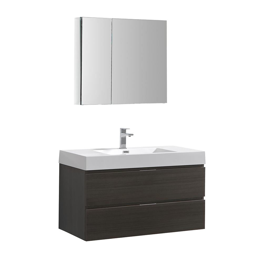 Fresca Valencia 40" Gray Oak Wall Hung Modern Bathroom Vanity w/ Medicine Cabinet