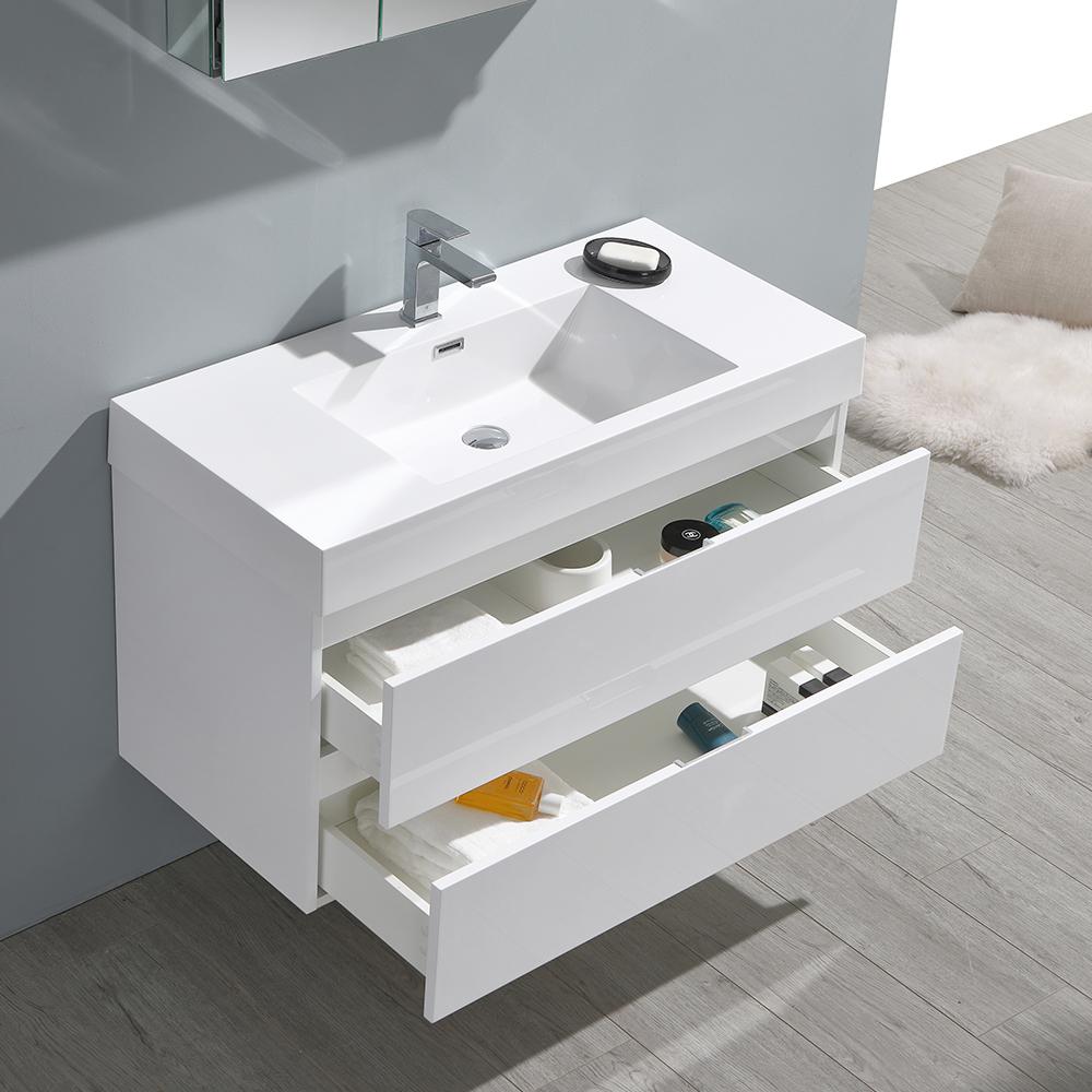 Fresca Valencia 40" Glossy White Wall Hung Modern Bathroom Vanity w/ Medicine Cabinet