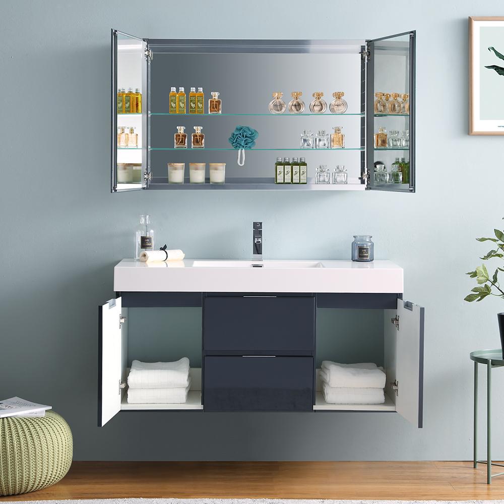 Fresca Valencia 48" Dark Slate Gray Wall Hung Modern Bathroom Vanity w/ Medicine Cabinet
