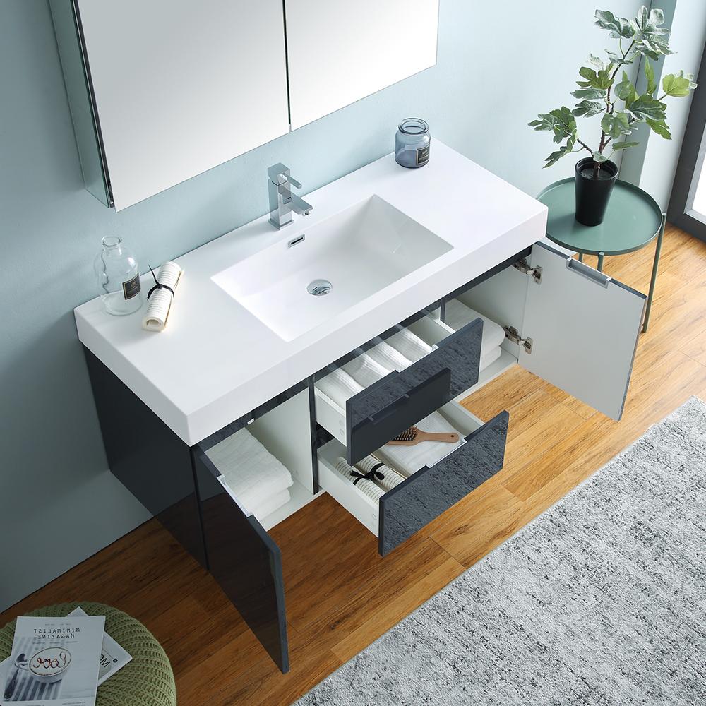 Fresca Valencia 48" Dark Slate Gray Wall Hung Modern Bathroom Vanity w/ Medicine Cabinet