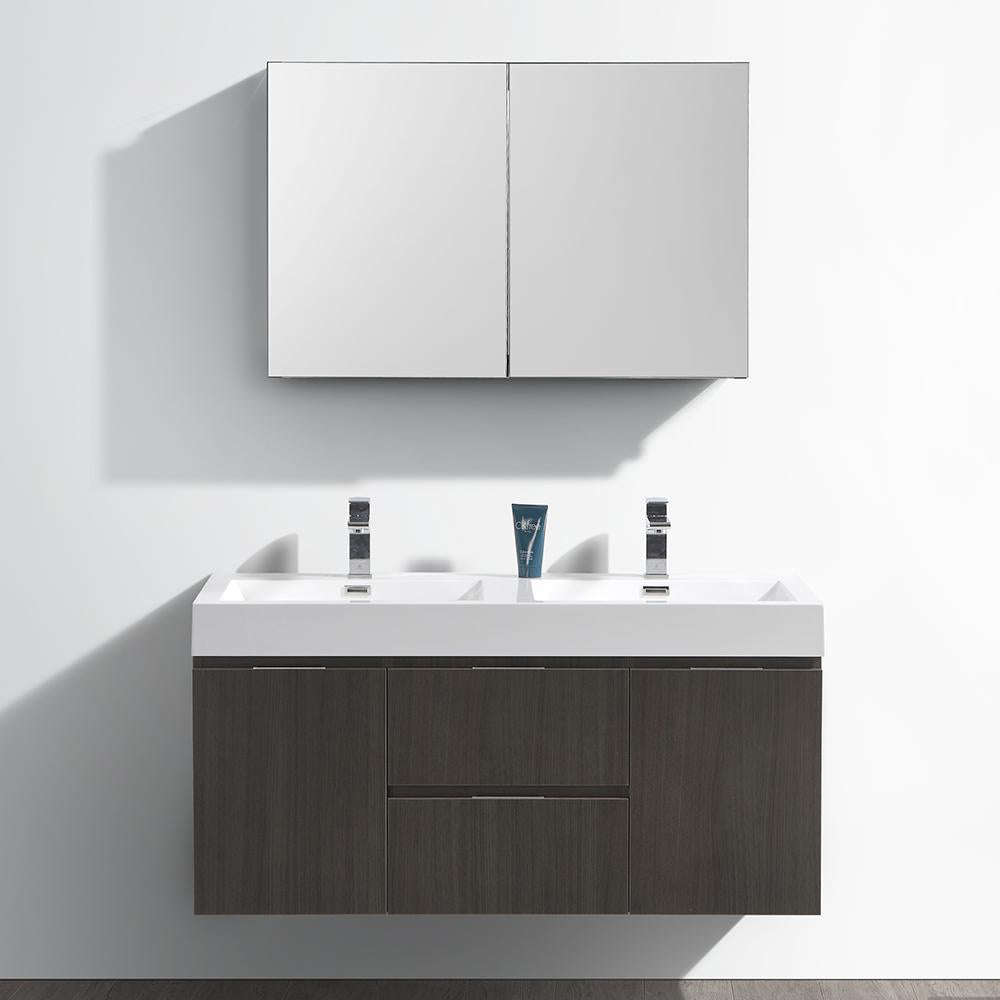 Fresca Valencia 48" Gray Oak Wall Hung Double Sink Modern Bathroom Vanity w/ Medicine Cabinet