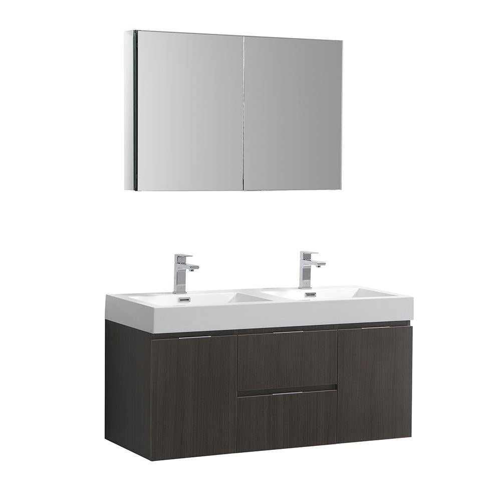 Fresca Valencia 48" Gray Oak Wall Hung Double Sink Modern Bathroom Vanity w/ Medicine Cabinet
