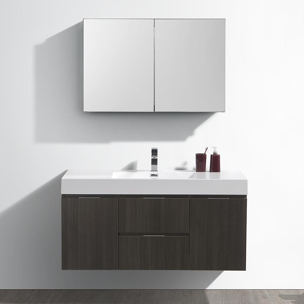 Fresca Valencia 48" Gray Oak Wall Hung Modern Bathroom Vanity w/ Medicine Cabinet
