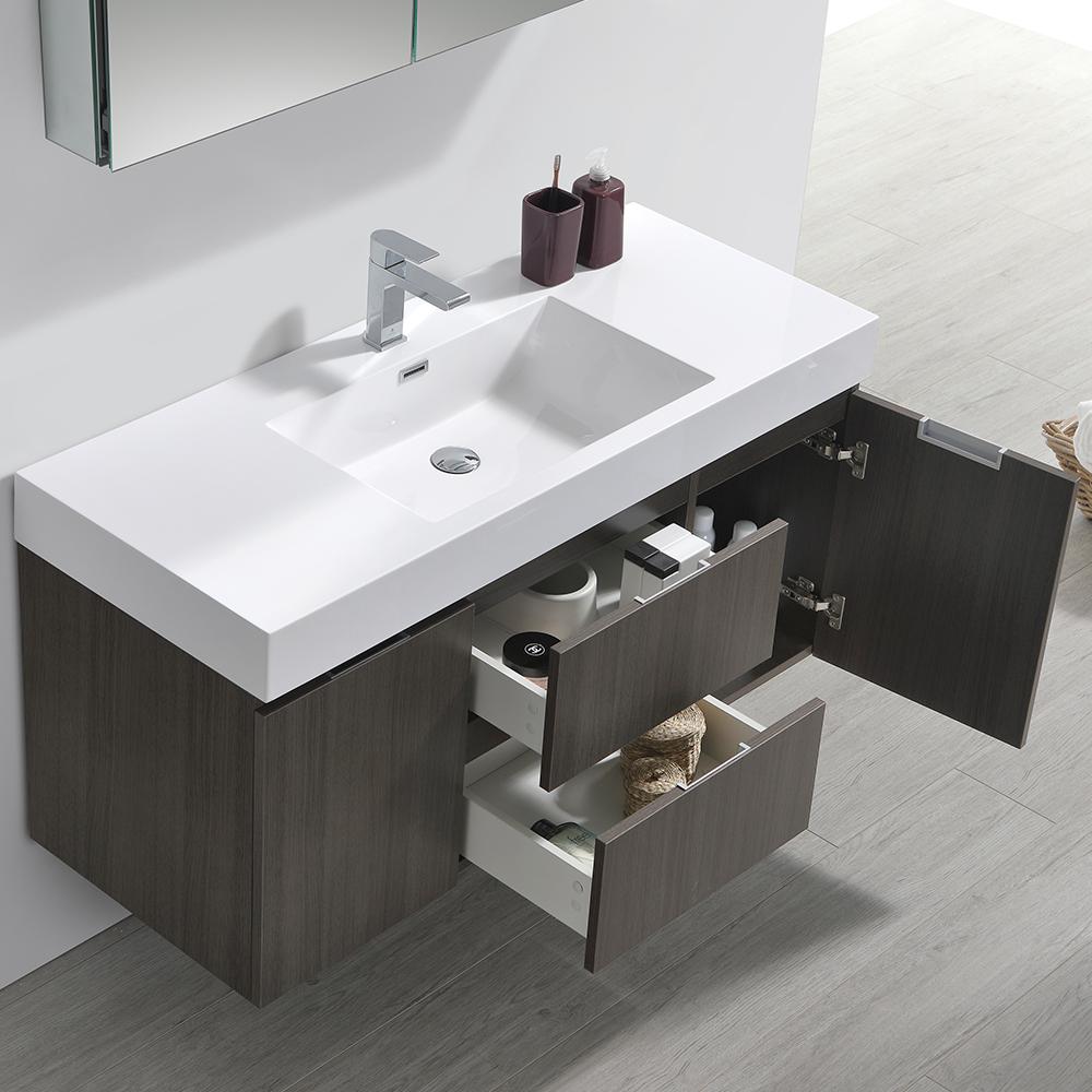 Fresca Valencia 48" Gray Oak Wall Hung Modern Bathroom Vanity w/ Medicine Cabinet