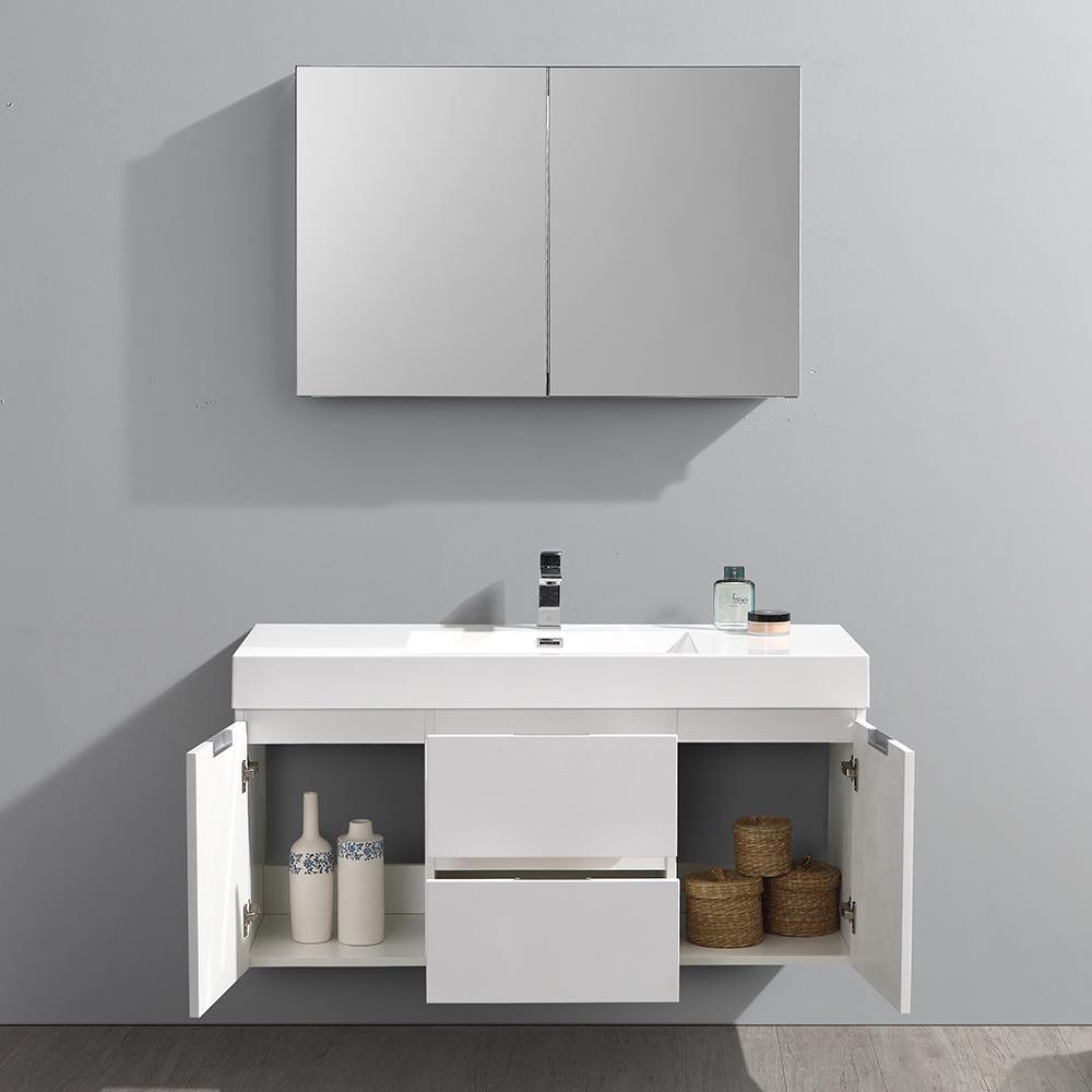 Fresca Valencia 48" Glossy White Wall Hung Modern Bathroom Vanity w/ Medicine Cabinet