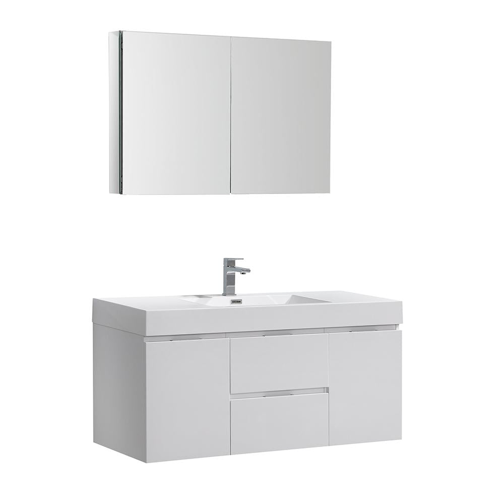 Fresca Valencia 48" Glossy White Wall Hung Modern Bathroom Vanity w/ Medicine Cabinet
