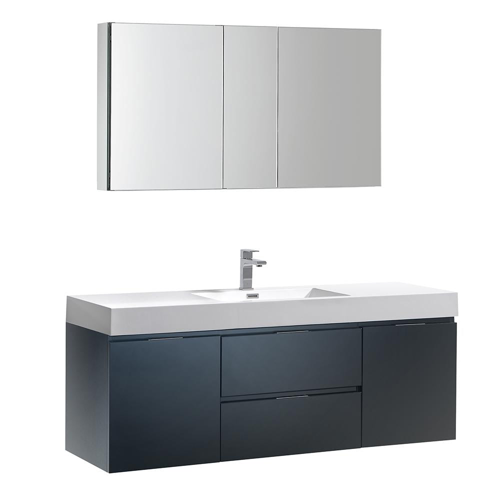 Fresca Valencia 60" Dark Slate Gray Wall Hung Modern Bathroom Vanity w/ Medicine Cabinet