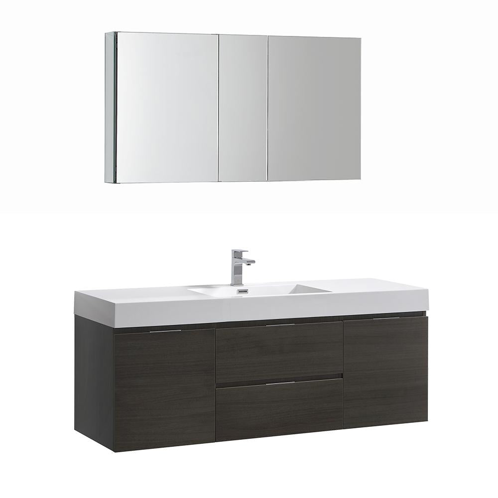 Fresca Valencia 60" Gray Oak Wall Hung Modern Bathroom Vanity w/ Medicine Cabinet