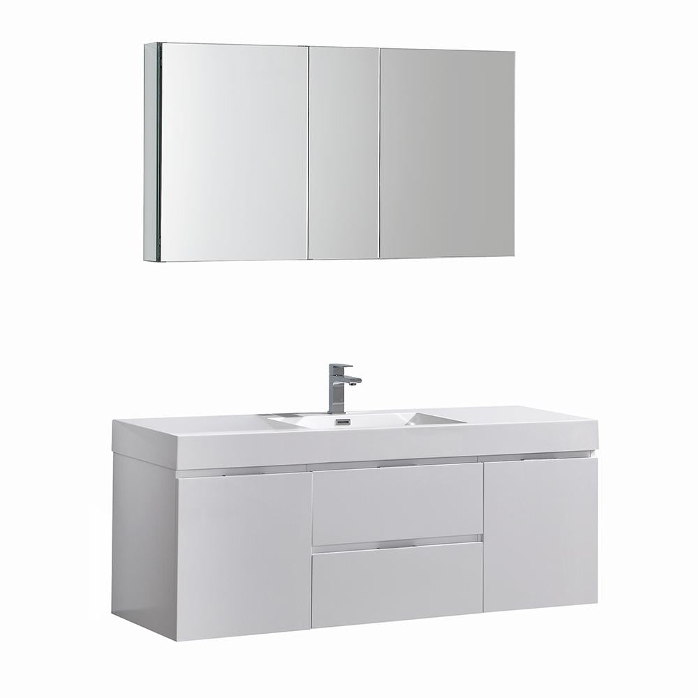 Fresca Valencia 60" Glossy White Wall Hung Modern Bathroom Vanity w/ Medicine Cabinet