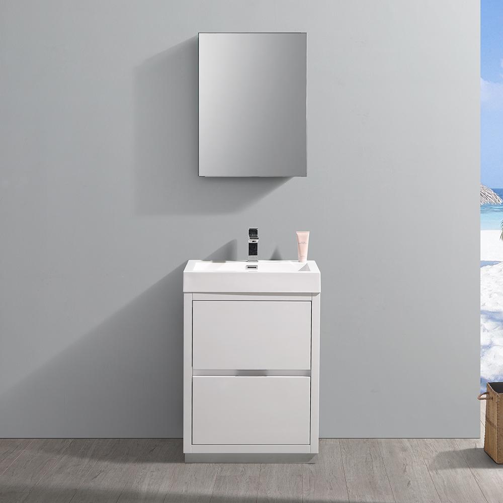 Fresca Valencia 24" Glossy White Free Standing Modern Bathroom Vanity w/ Medicine Cabinet