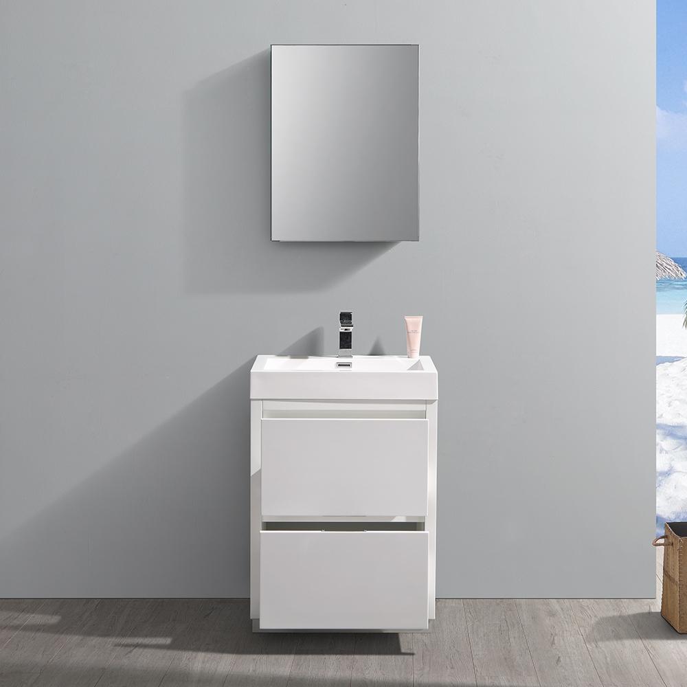 Fresca Valencia 24" Glossy White Free Standing Modern Bathroom Vanity w/ Medicine Cabinet