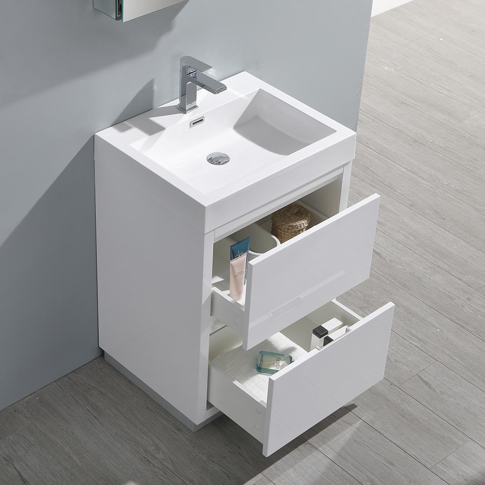 Fresca Valencia 24" Glossy White Free Standing Modern Bathroom Vanity w/ Medicine Cabinet