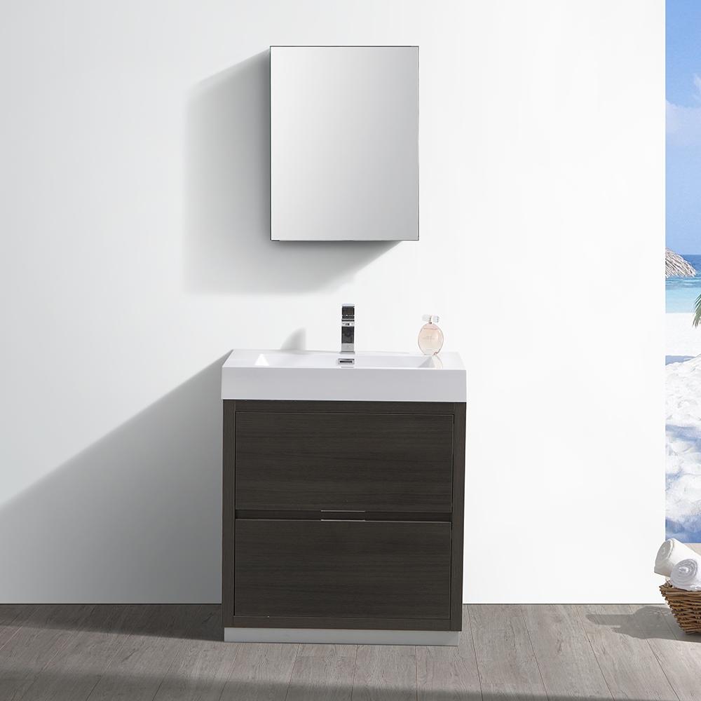 Fresca Valencia 30" Gray Oak Free Standing Modern Bathroom Vanity w/ Medicine Cabinet