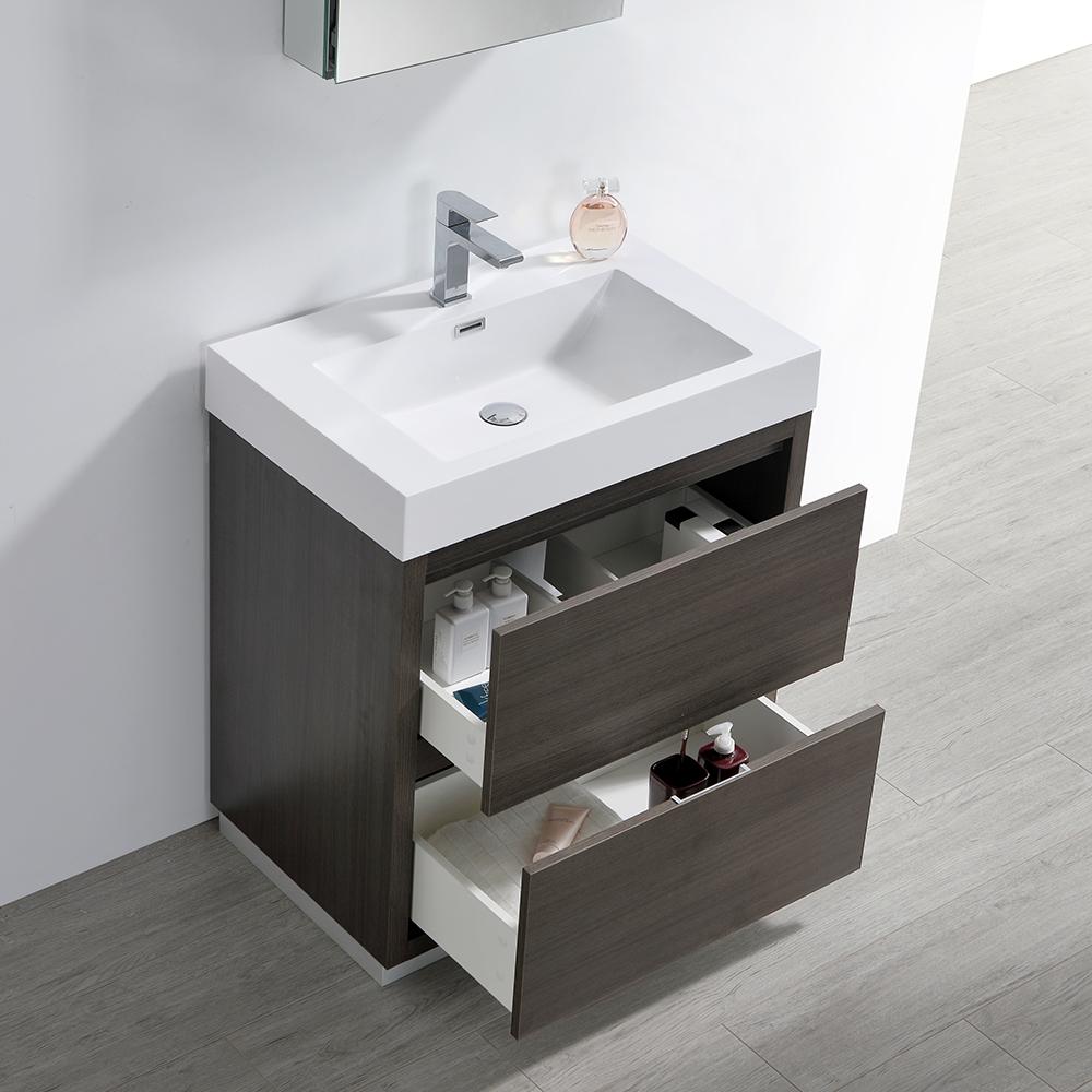Fresca Valencia 30" Gray Oak Free Standing Modern Bathroom Vanity w/ Medicine Cabinet