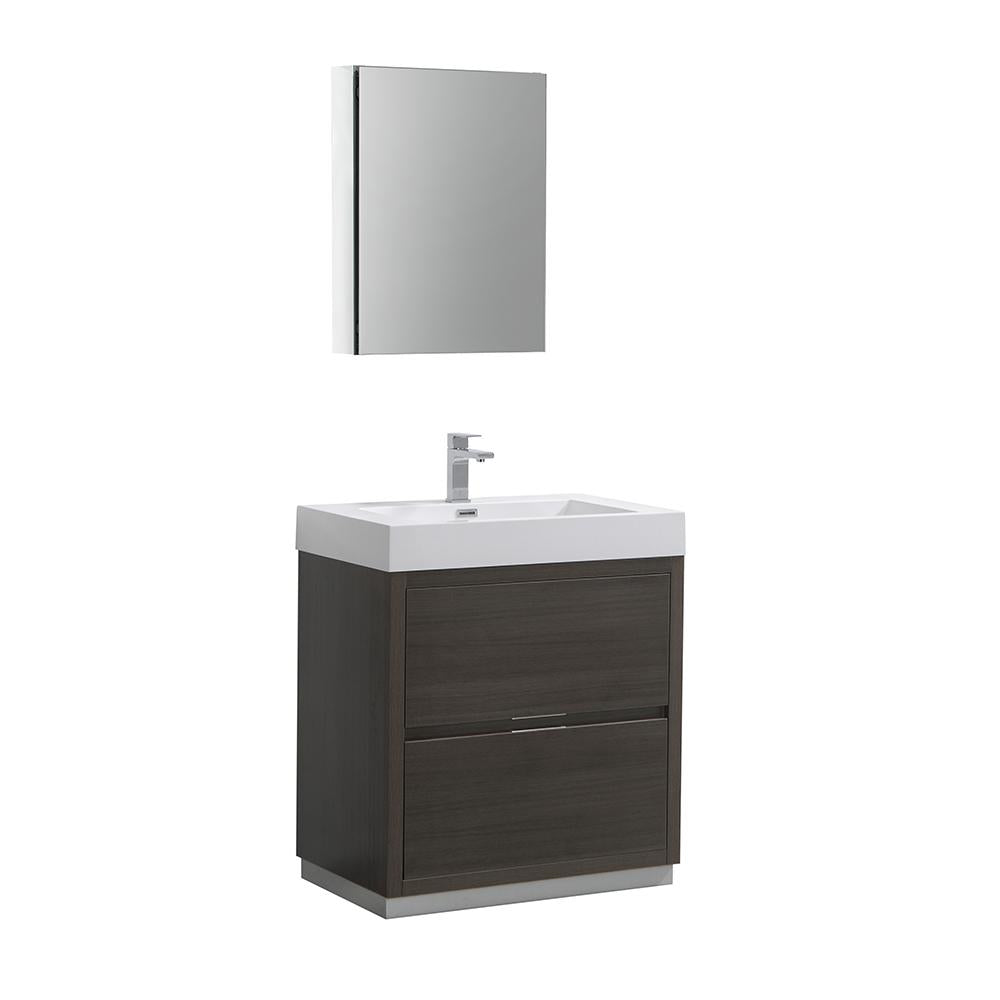 Fresca Valencia 30" Gray Oak Free Standing Modern Bathroom Vanity w/ Medicine Cabinet