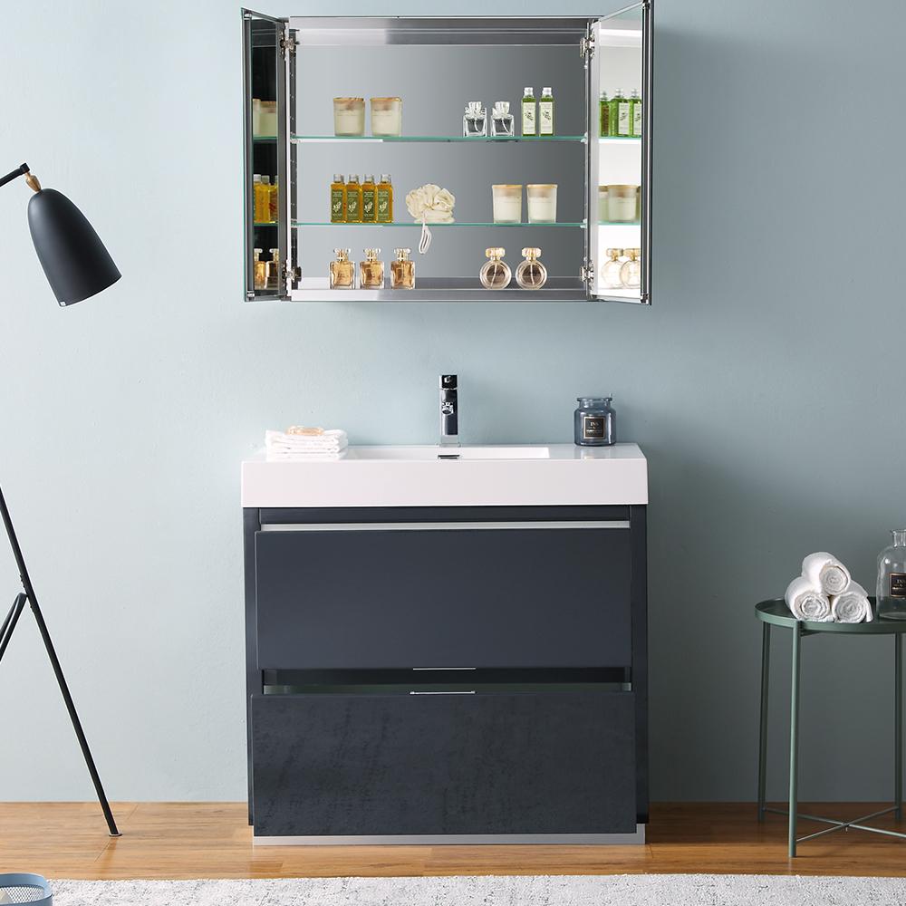 Fresca Valencia 36" Dark Slate Gray Free Standing Modern Bathroom Vanity w/ Medicine Cabinet