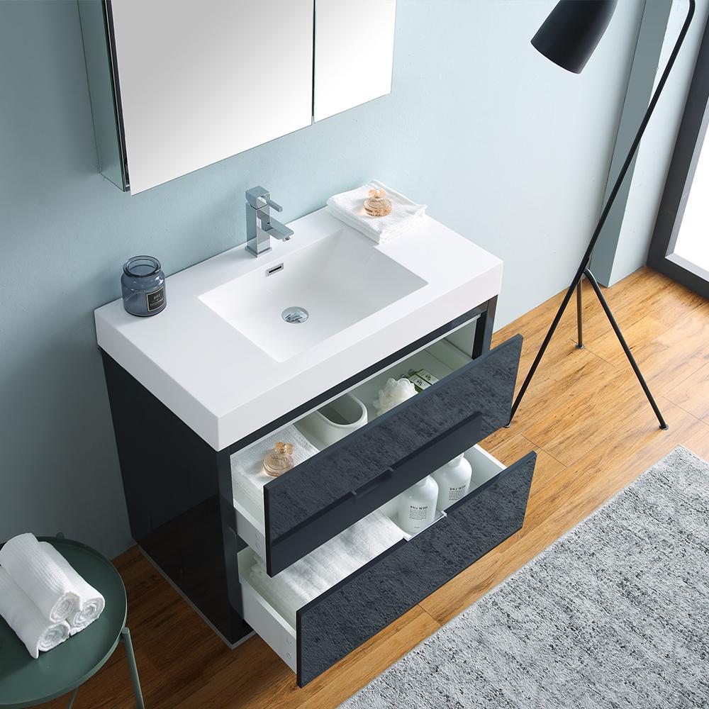 Fresca Valencia 36" Dark Slate Gray Free Standing Modern Bathroom Vanity w/ Medicine Cabinet