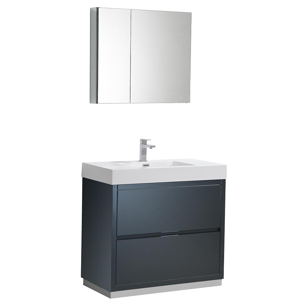 Fresca Valencia 36" Dark Slate Gray Free Standing Modern Bathroom Vanity w/ Medicine Cabinet
