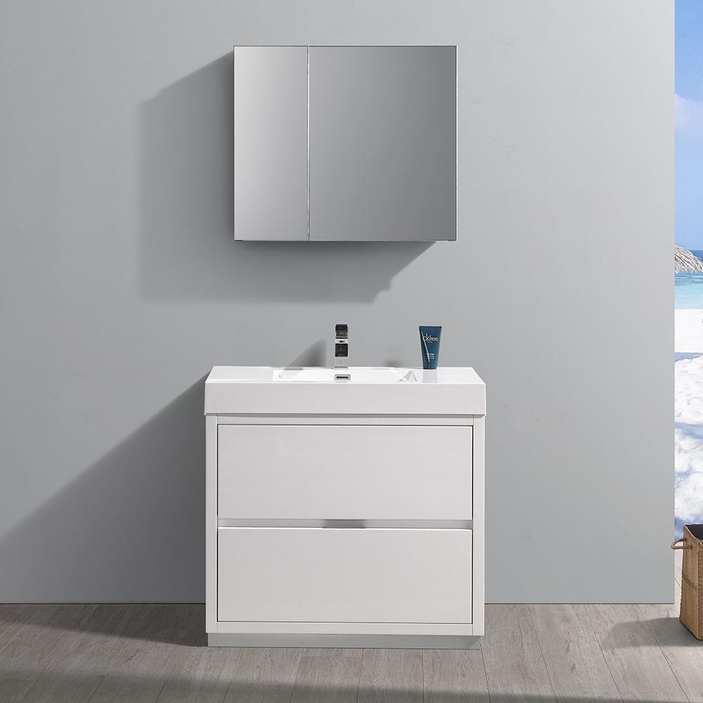 Fresca Valencia 36" Glossy White Free Standing Modern Bathroom Vanity w/ Medicine Cabinet