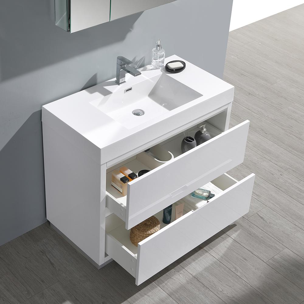 Fresca Valencia 40" Glossy White Free Standing Modern Bathroom Vanity w/ Medicine Cabinet