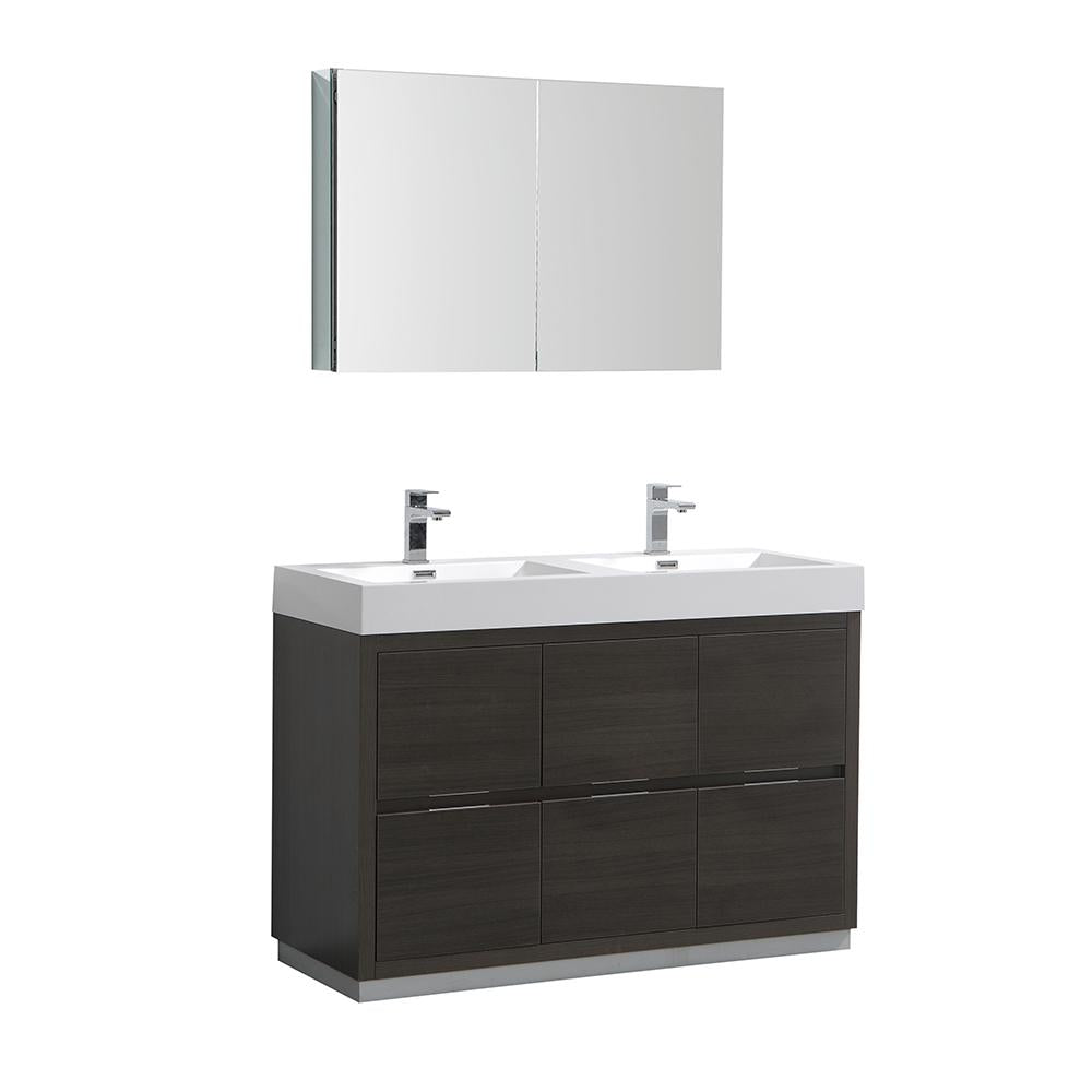 Fresca Valencia 48" Gray Oak Free Standing Double Sink Modern Bathroom Vanity w/ Medicine Cabinet