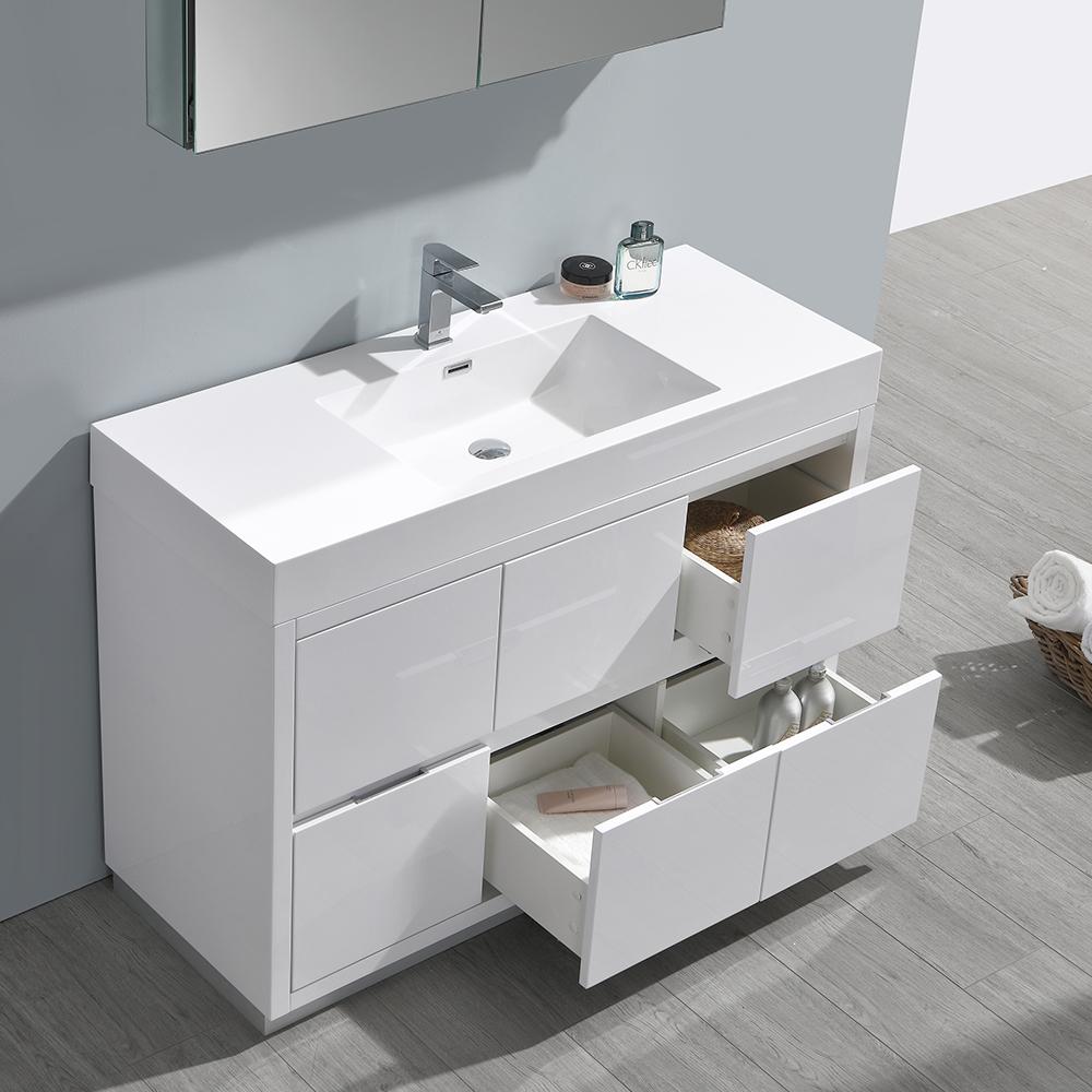 Fresca Valencia 48" Glossy White Free Standing Modern Bathroom Vanity w/ Medicine Cabinet