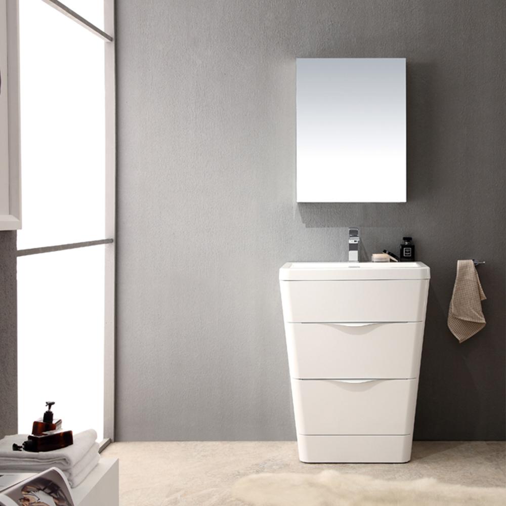 Fresca Milano 26" Glossy White Modern Bathroom Vanity w/ Medicine Cabinet