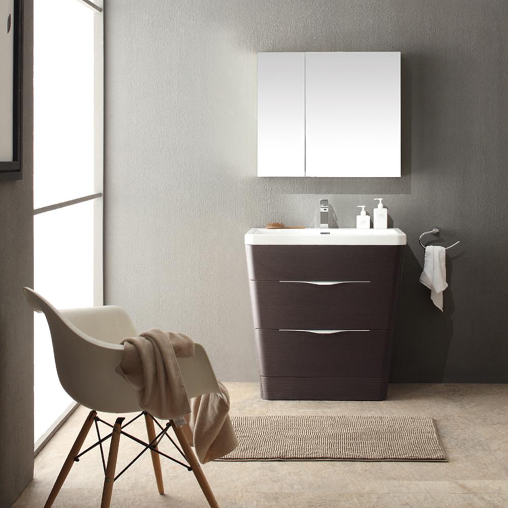 Fresca Milano 32" Chestnut Modern Bathroom Vanity w/ Medicine Cabinet