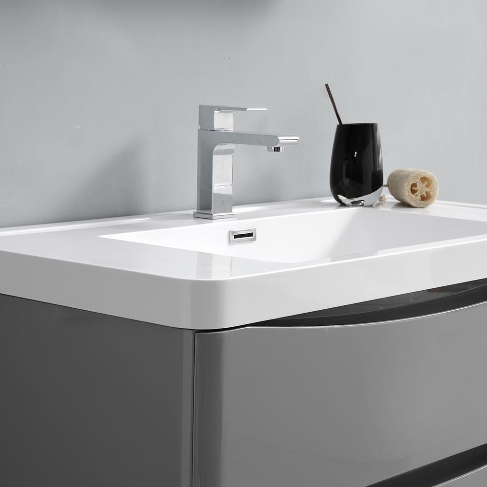 Fresca Tuscany 24" Glossy Gray Wall Hung Modern Bathroom Vanity w/ Medicine Cabinet