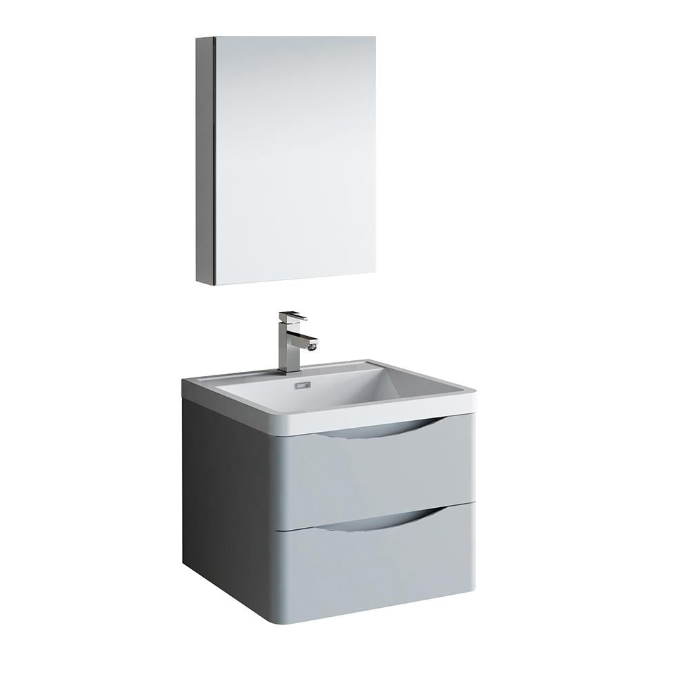Fresca Tuscany 24" Glossy Gray Wall Hung Modern Bathroom Vanity w/ Medicine Cabinet