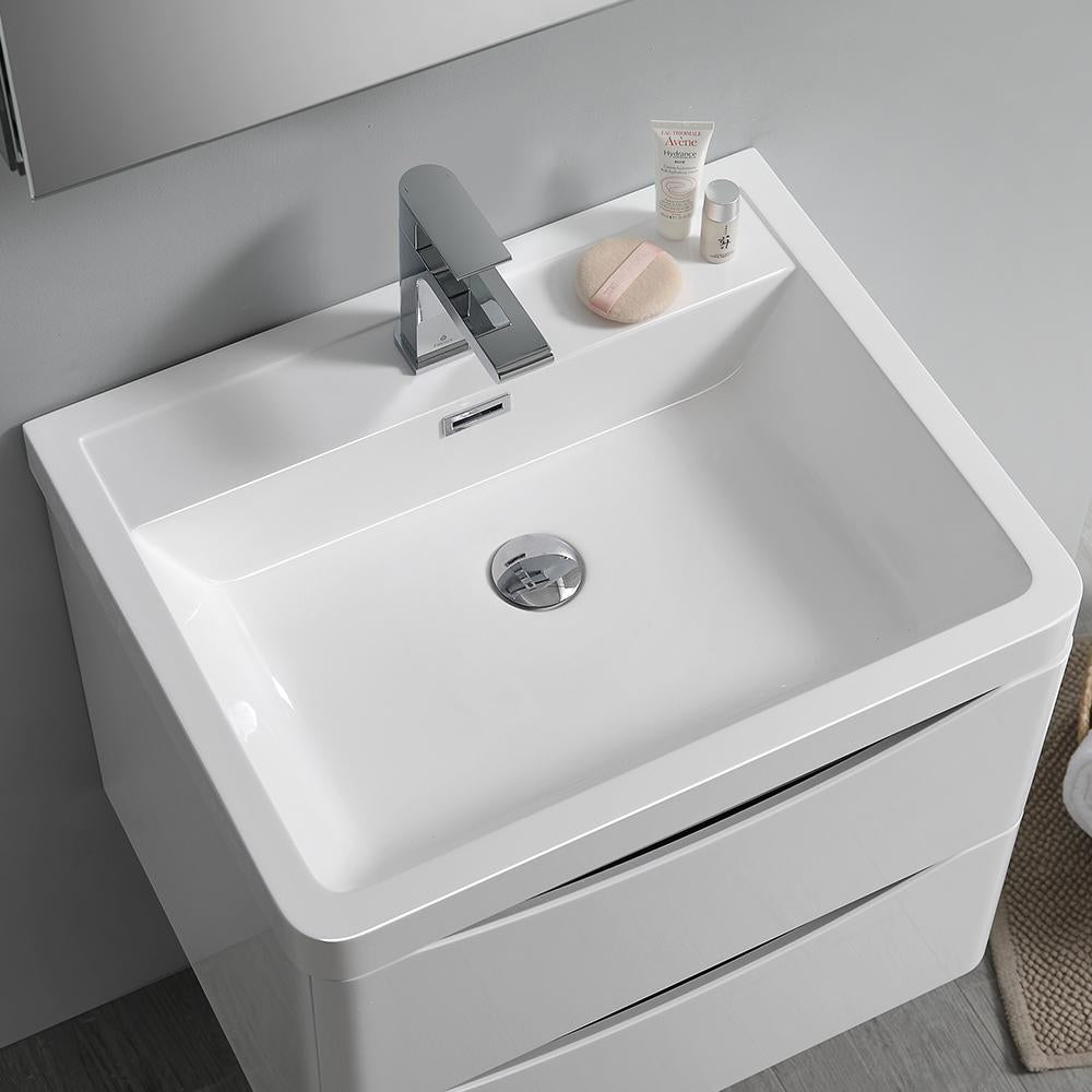 Fresca Tuscany 24" Glossy White Wall Hung Modern Bathroom Vanity w/ Medicine Cabinet
